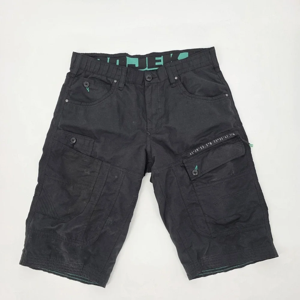 Projek Raw Cargo Shorts Men 32 Black Pockets Zippers Y2K Style Military Outdoors